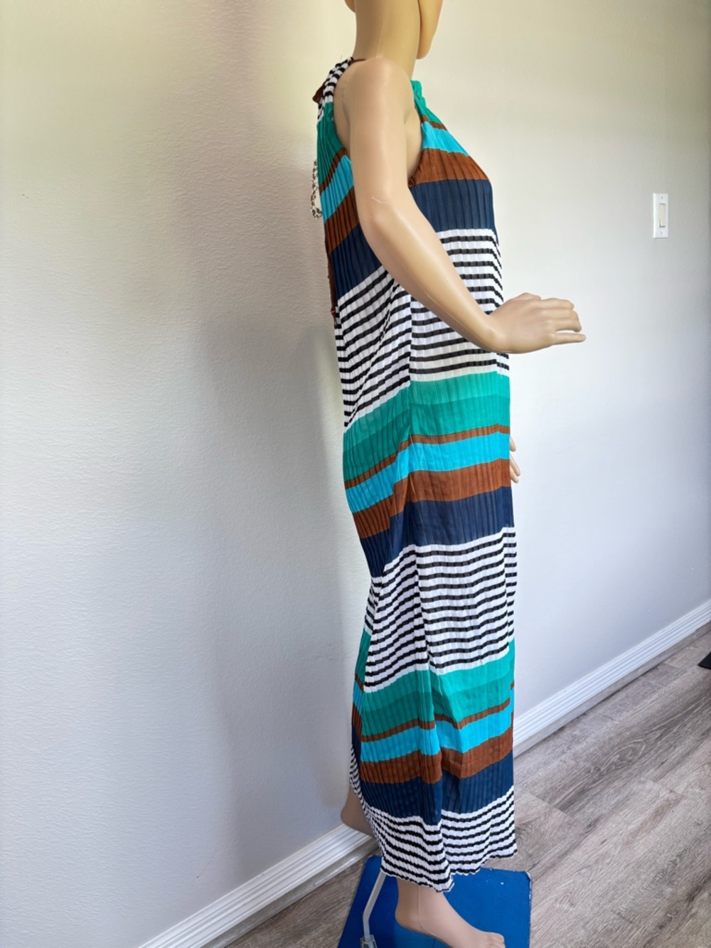 Vasna Desire Striped Halter Maxi Dress in Teal, Navy & Brown NWT - Picture 4 of 15